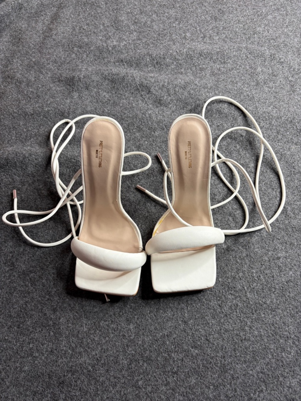 PrettyLittleThing White Lace-Up Square Toe Heels